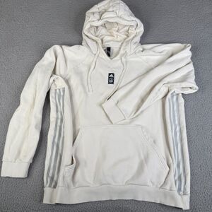 LA GALAXY Hoodie Mens XL White MLS Soccer Pullover Three Stripe Adidas Sweater